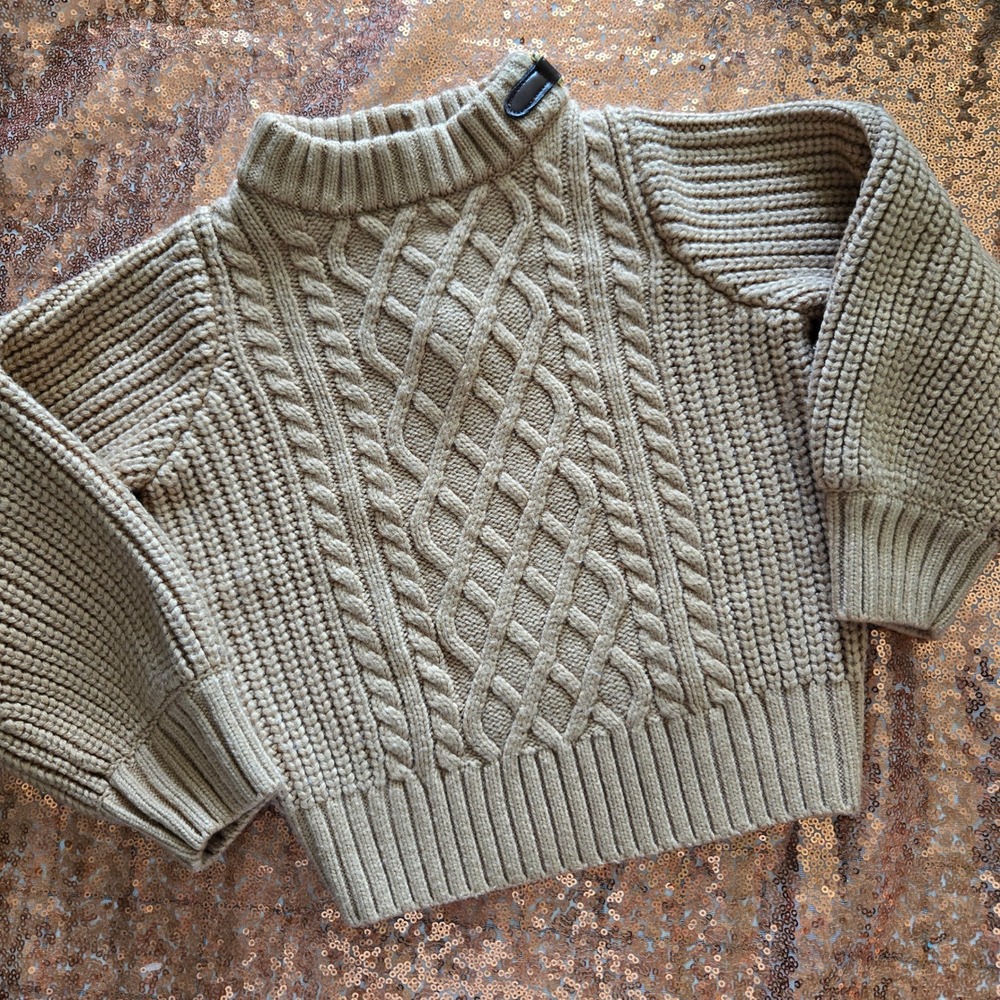 Janie and Jack Cable Knit Sweater Toddler Girls‎ Brown Mock Neck Size 3